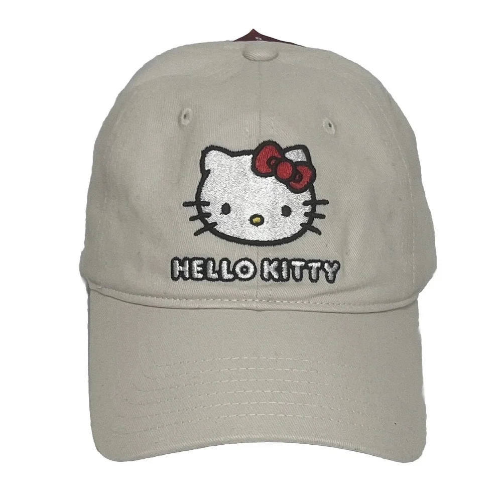 Hello Kitty Embroidered Face Women Adjustable Baseball Cap Off White Hat